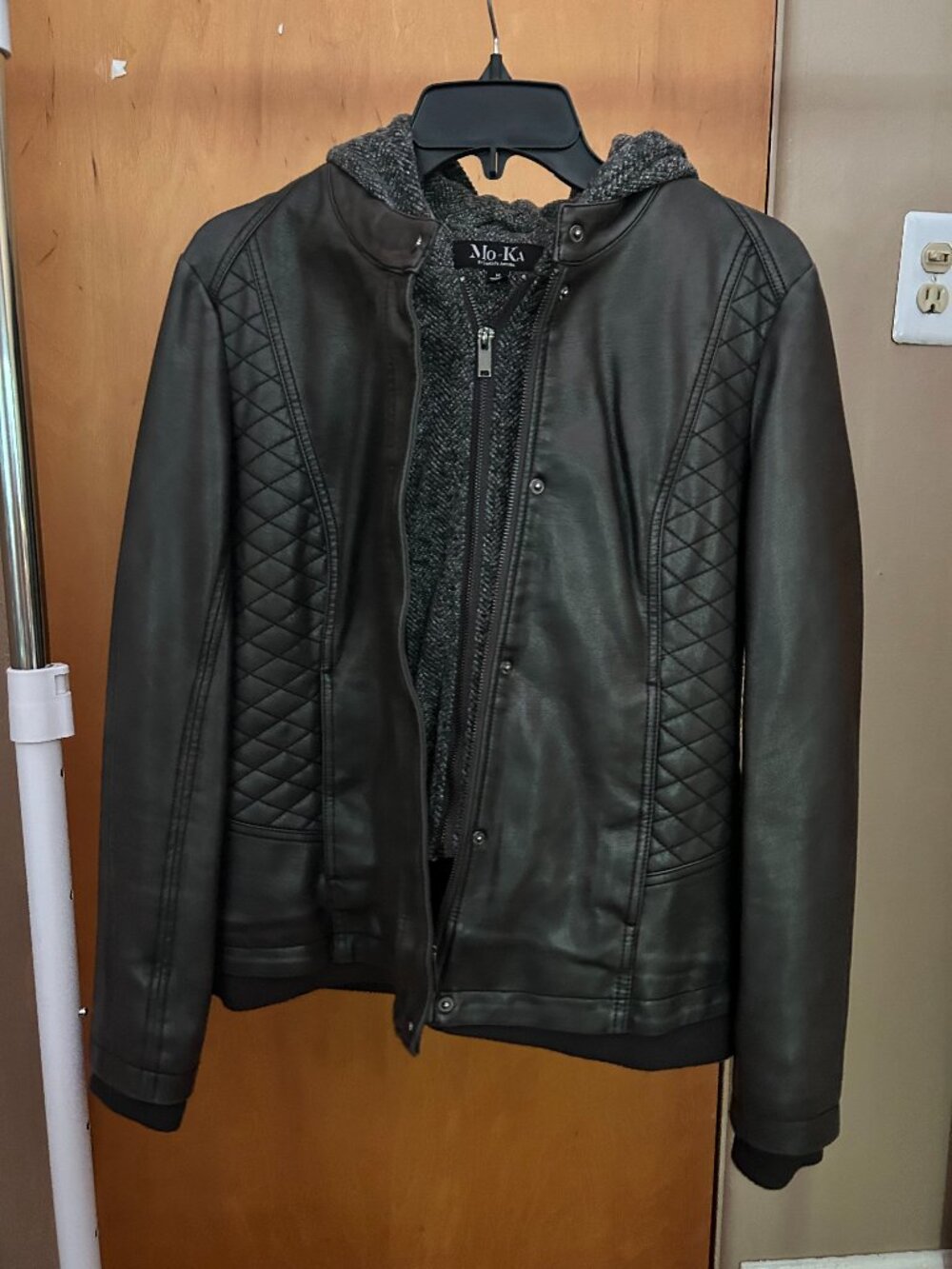 Leather Jacket with Hoodie Layer